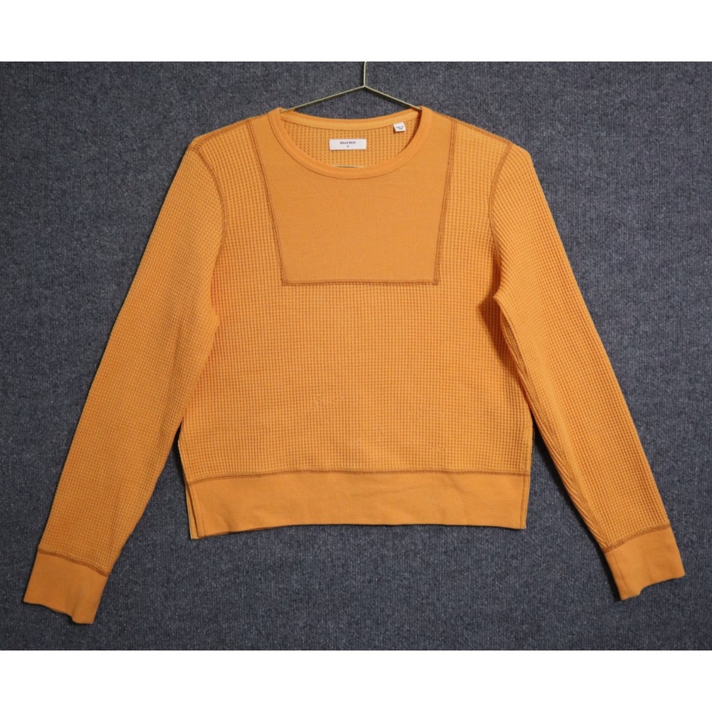 Billy‎ Reid Shirt Women Small Orange Thermal Waffle Knit Relaxed Split Hem NWOT